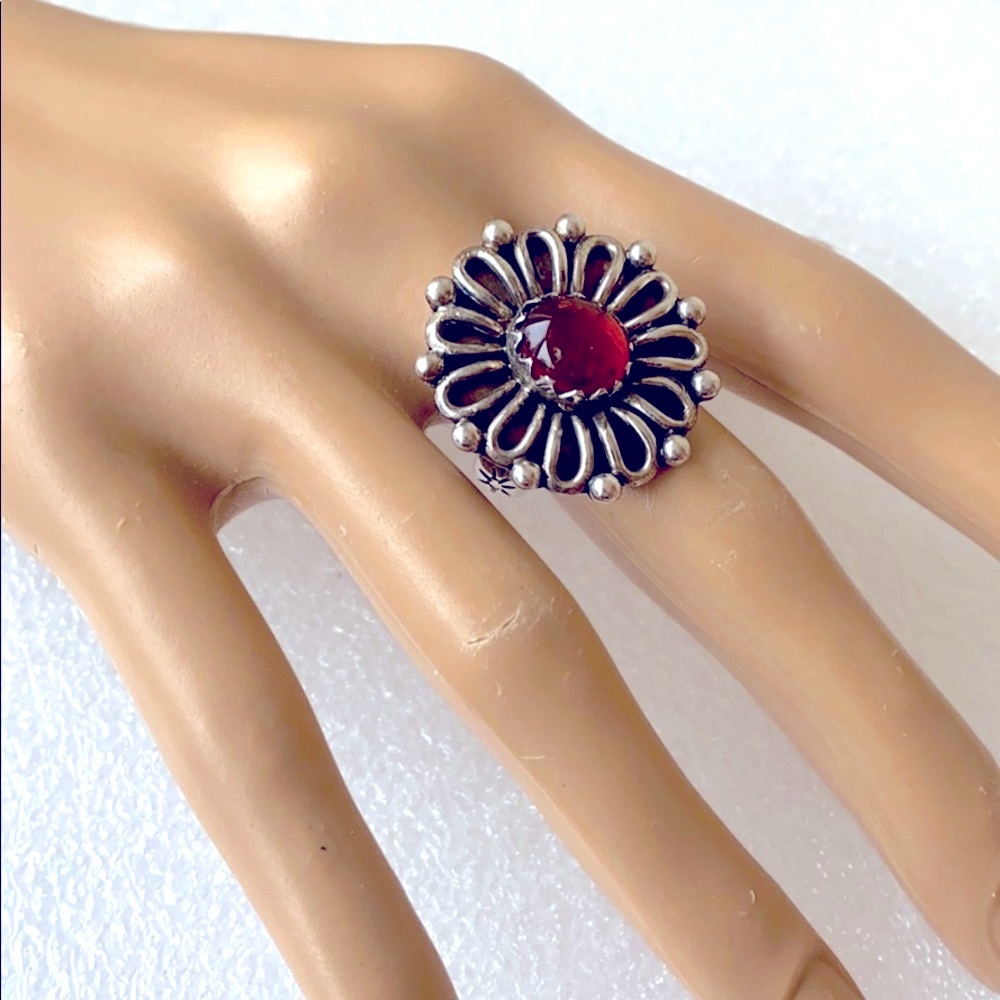 Solid Sterling Silver Baltic Amber Flower Chunky … - image 2